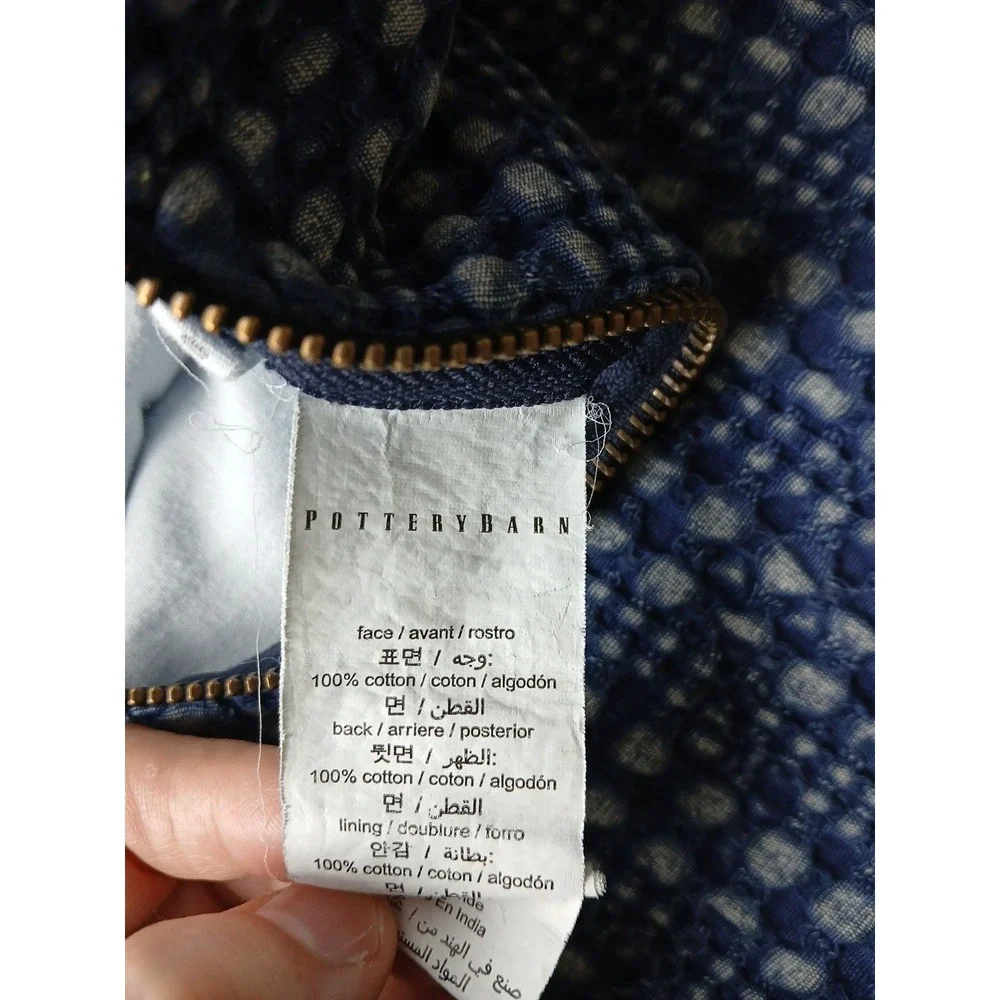 Pottery Barn Honeycomb Sham Lot of 2 Midnight Navy Blue Textured Cotton 17